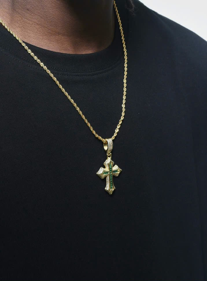 ICEGANG GoldGreen Step Square Diamond Cross Necklace Unisex Hiphop Pendant Classic and VersatileVersatile